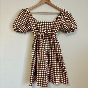 Show Me Your MuMu Smitten Babydoll Dress Brown Gingham